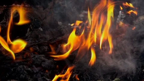 Slow motion flame fire and smoke burning garbage waste of plastic Vidéo 93893572