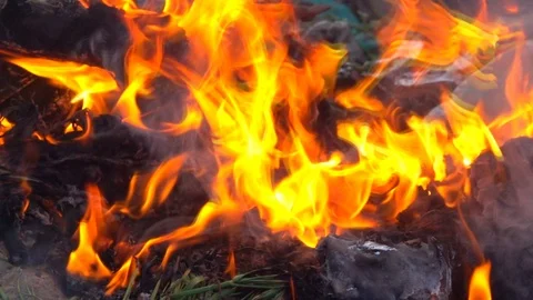 Slow motion flame fire and smoke burning garbage waste of plastic Vídeo Stock 93893654