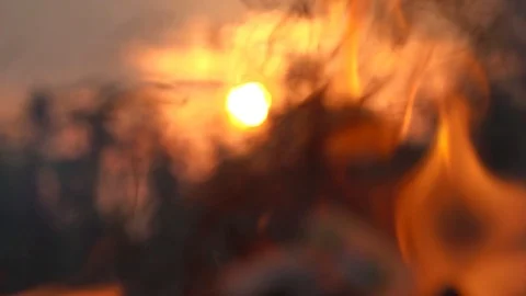 Slow motion flame fire burning on sunset background 스톡 동영상 86589635