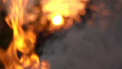 Slow motion flame fire burning on sunset background Stock Footage 86944398