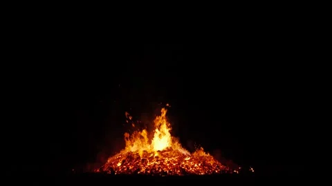 Slow motion flames from a bonfire on cold night 4K Stock Footage 291584524