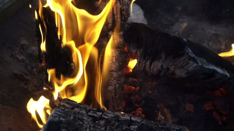 Slow motion of flames of burning logs. Stock Footage 113354223