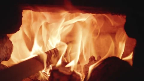 Slow motion flames close up in fire stove of Balinese home Stock Footage 136134151