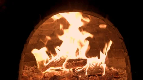 Slow Motion Of Flames In Fire Oven. Wood burning. Vídeo Stock 125442146