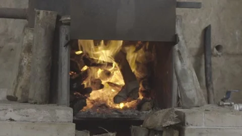 Slow Motion of Flames in Rustic Wood-Fired Oven (Forno a Lenha), Paraty Stock Footage 320632530