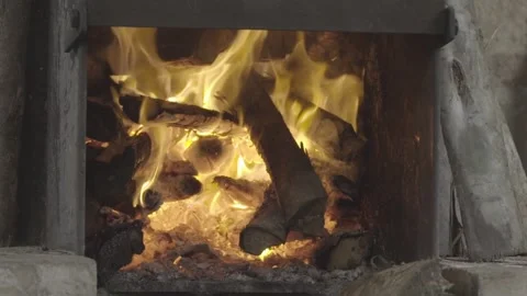 Slow Motion of Flames in Rustic Wood-Fired Oven (Forno a Lenha), Paraty Stock Footage 320632591