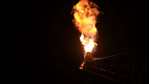 Slow Motion Flare Tip Burning at Night. Stock Footage 129528924
