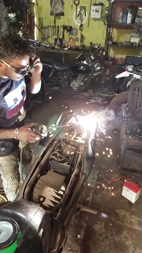 Slow motion flash welding repairing Stock Footage 151740384