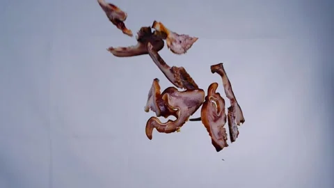 Slow motion flip up pork meat in the air Stock Footage 169073857