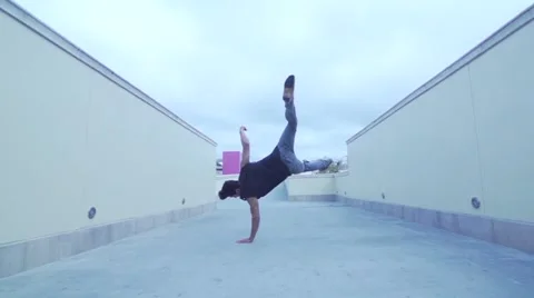 Slow Motion Flips on Bridge Stock Footage 52662495