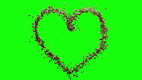 Slow motion Floating coffee beans run along a line in the shape of a heart Stock Footage 283604142