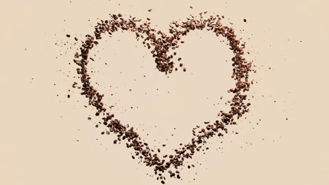 Slow motion floating heart shape made of coffee beans. Video stock 284812867