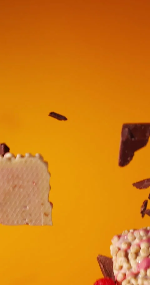 Slow Motion Floating Protein Bars and Raspberries 動画素材 308608646