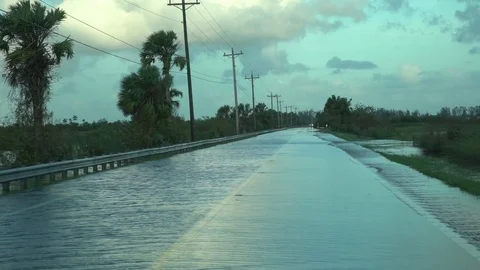 Slow motion of flooded road caused by hurricane Irma in Florida, USA 스톡 동영상 81534699