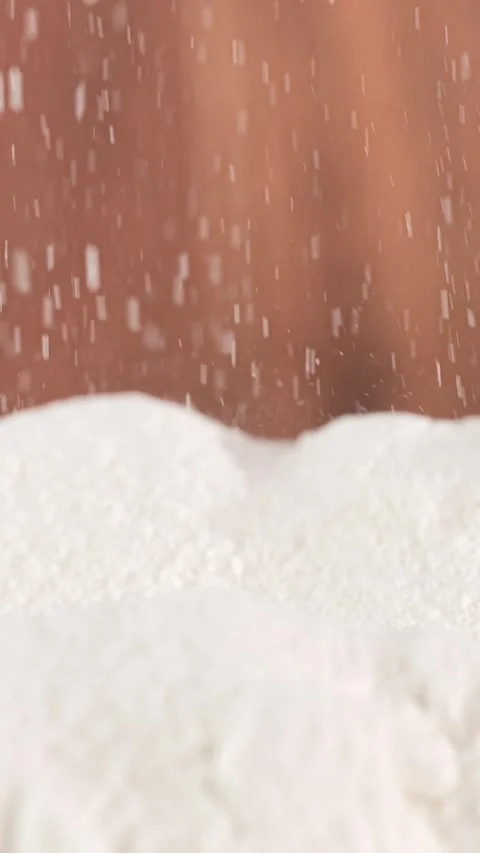 Slow Motion Flour Falling on Table  Macro Close-Up Vídeo Stock 312158641