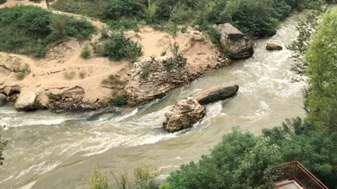 Slow motion of the flowing river in the nature park, Shanxi province, China Stock-Footage 97776053