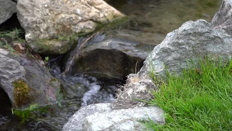 Slow motion Flowing water stream, water drops and reflection Stock Footage 104979880