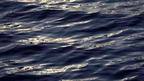 Slow motion of fluent ripple on dark water surface with reflection of low sun. Video stock 119876013