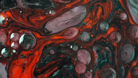 Slow Motion Fluid Art: Black and Red Color Fusion Abstract Texture Stock Footage 263285431