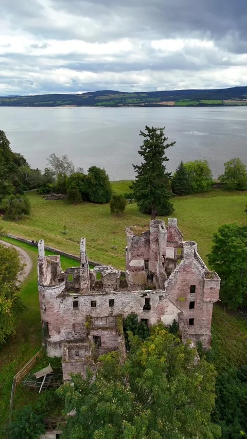 Slow Motion Fly-Through of Historic Redcastle on the Black Isle Stock Footage 330667004
