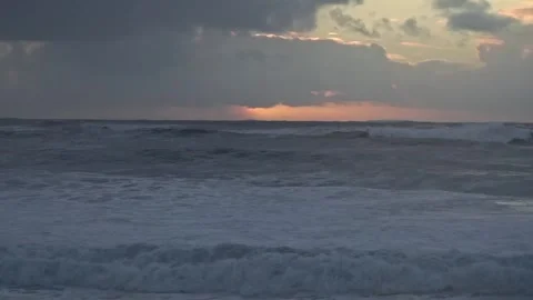 Slow Motion of Foaming Ocean Waves Crashing After Storm Today Stockbeeldmateriaal 341683992