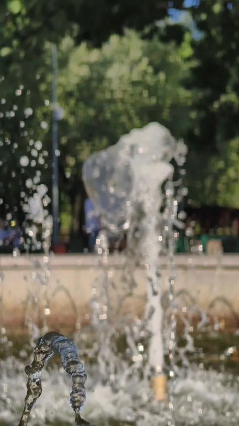 Slow Motion Focus Pull On A Park Water Fountain Stream Video stock 314746782
