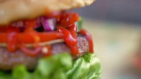 SLOW MOTION FOOD concept. Chef making burger. Close-up . Burger restaurant menu Stock Footage 130813992