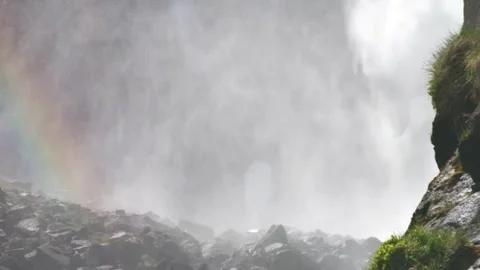 Slow Motion Footage of Barskoon Waterfall with a Rainbow in the Jeti-Ögüz Distri Stock Footage 306575321