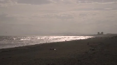 Slow motion footage of the beach at sunset in Enoshima, Kanagawa Prefecture, Stock Footage 52834205
