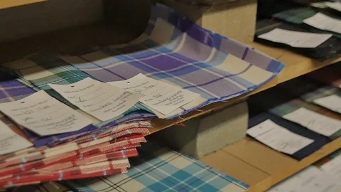 Slow motion footage - Camera on a slider over typical Scottish Tartan textile 스톡 동영상 98886236