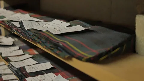 Slow motion footage - Camera on a slider over typical Scottish Tartan textile 스톡 동영상 98886253