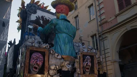 Slow Motion footage of Carnival Float at Cento Carnevale d'Europa 2026 Stock Footage 329175666
