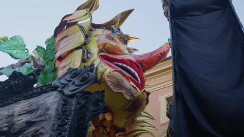 Slow Motion footage of Carnival Float at Cento Carnevale d'Europa 2026 Stock Footage 329175764