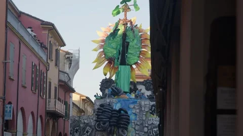 Slow Motion footage of Carnival Float at Cento Carnevale d'Europa 2026 Stock Footage 329176404