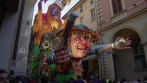 Slow Motion footage of Carnival Float at Cento Carnevale d'Europa 2026 Stock Footage 329176802