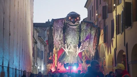 Slow Motion footage of Carnival Float at Cento Carnevale d'Europa 2026 Stock Footage 329176861