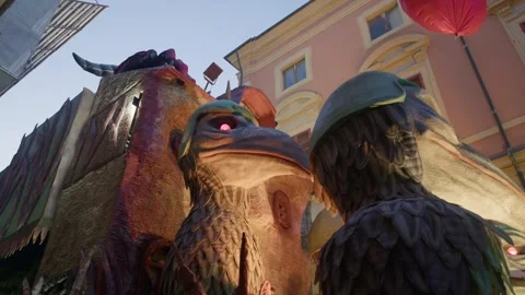 Slow Motion footage of Carnival Float at Cento Carnevale d'Europa 2026 Stock Footage 329176864