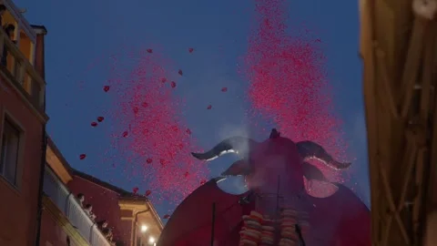 Slow Motion footage of Carnival Float at Cento Carnevale d'Europa 2026 Stock Footage 329179099