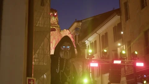 Slow Motion footage of a Carnival Float at Cento Carnevale d'Europa 2026 Stock Footage 329179339