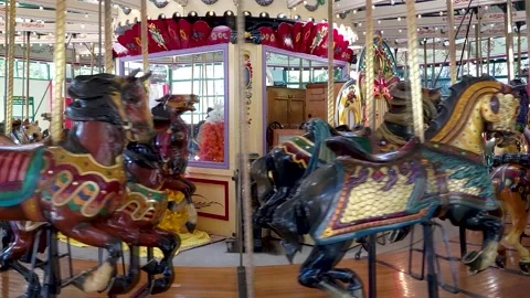 Slow motion footage of a Carousel ride at a park Stock Footage 165138149
