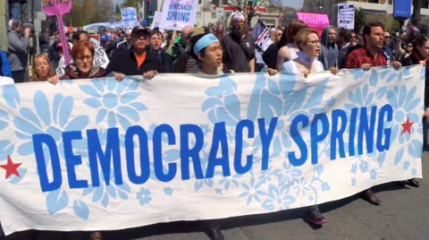 Slow motion footage of the Democracy Spring protest march in Washington, D.C.  Stock Footage 62274403