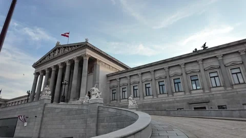 Slow motion footage of the historic Austrian Parliament building in Vienna Stock Footage 344432880