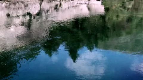 Slow motion footage of the Reflection of a mountain and the forest in a stream. Stock Footage 156205439