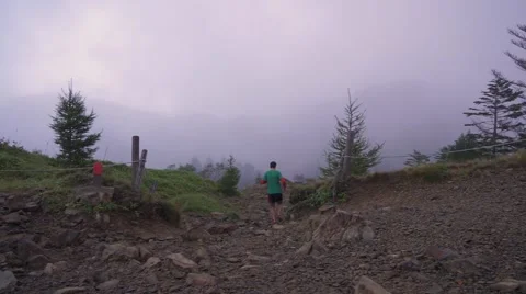 Slow motion footage of trail runner at Mount Daibosatsu in summer, Yamanashi Stock Footage 58467245