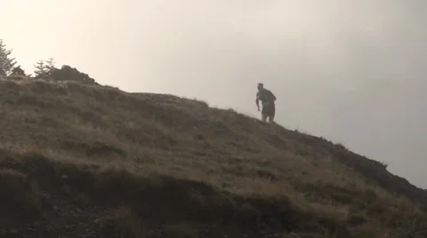Slow motion footage of trail runner at Mount Daibosatsu in summer, Yamanashi Stock Footage 58467258