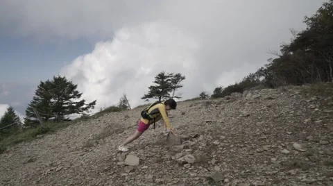 Slow motion footage of trail runner at Mount Daibosatsu in summer, Yamanashi Video stock 58468049