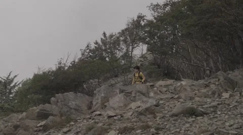 Slow motion footage of trail runner at Mount Daibosatsu in summer, Yamanashi Video stock 58468070