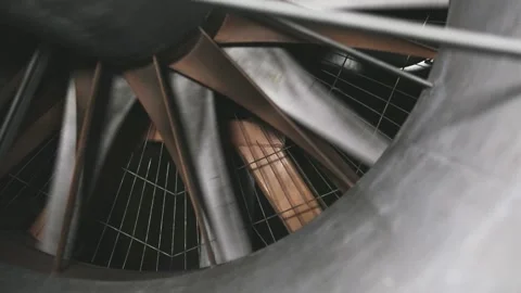 Slow Motion Footage of Wind Tunnel Propeller Blades Rotating Indoors Stock Footage 318957893