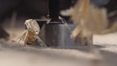 Slow Motion Forestry Drill: Chips in Flight Video stock 265232837