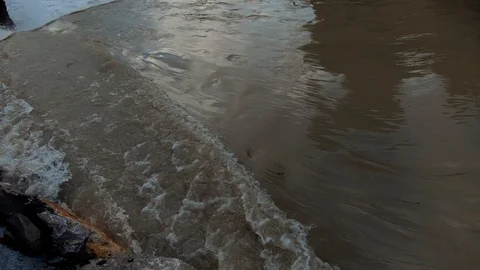 Slow motion forward moving water flows on river cascades Stock Footage 120528662